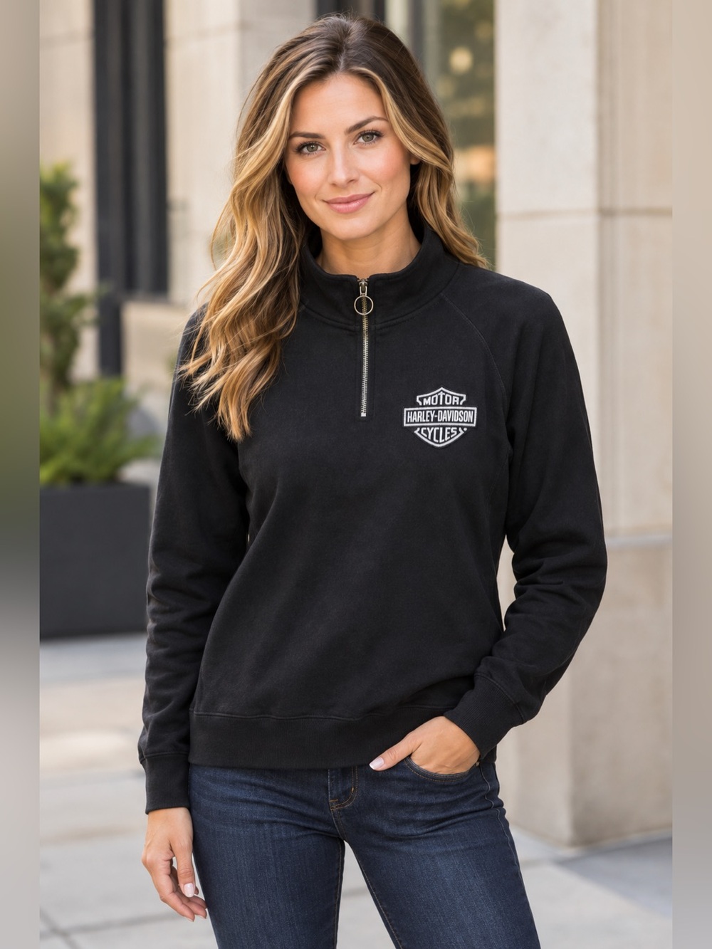 Harley Davidson Back Pullover Sweatshirt w/ Silver Logo Women’s Size Medium
